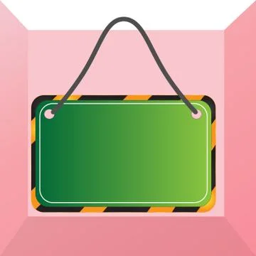 Hanging empty board black and yellow striped frame. Rectangle shaped sign Stock Illustration