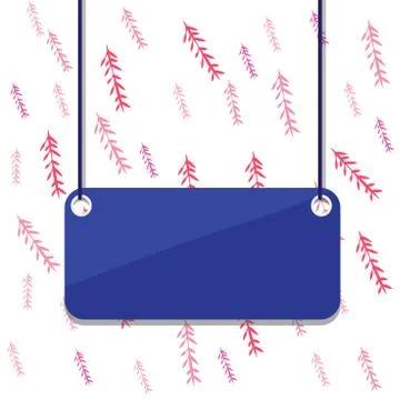 Hanging empty rectangle shaped sign on colorful background. Board attached at Illustrazione stock