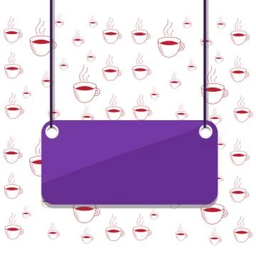Hanging empty rectangle shaped sign on colorful background. Board attached at Stock Illustration