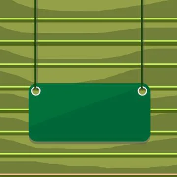 Hanging empty rectangle shaped sign on colorful background. Board attached at Stock Illustration