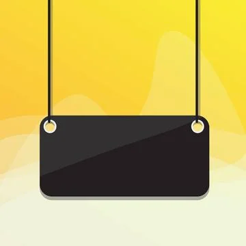 Hanging empty rectangle shaped sign on colorful background. Board attached... Stock Photos