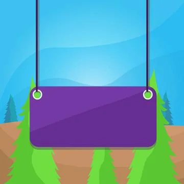 Hanging empty rectangle shaped sign on colorful background. Board attached... Stock Photos