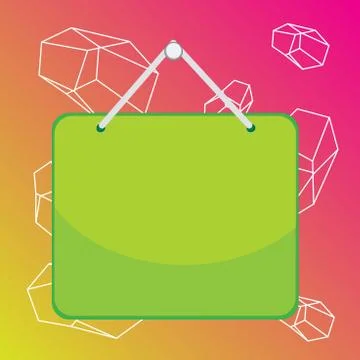 Hanging empty reminder. Colored square shaped note fixed on the surface Illustrazione stock
