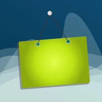 Hanging empty reminder. Colored square shaped note fixed on the surface Illustrazione stock