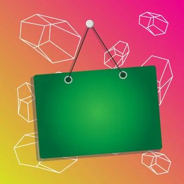 Hanging empty reminder. Colored square shaped note fixed on the surface Stock Illustration
