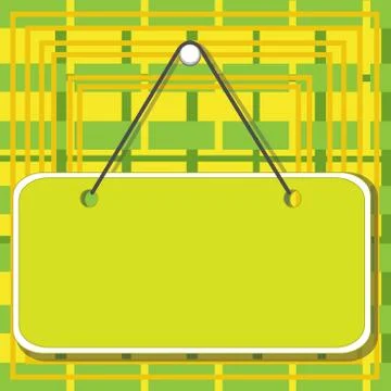 Hanging empty reminder. Colored square shaped note fixed on the surface Illustrazione stock