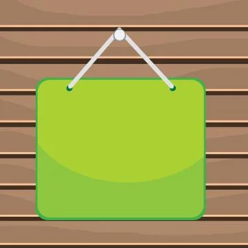 Hanging empty reminder. Colored square shaped note fixed on the surface Illustrazione stock