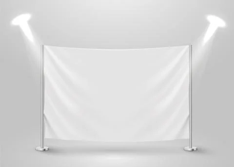 Hanging empty white flag. Presentation or photo scene with spotlight Stock Illustration