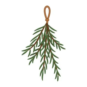 Hanging Evergreen Sprig with Loop Christmas Decoration Clipart Stock Illustration