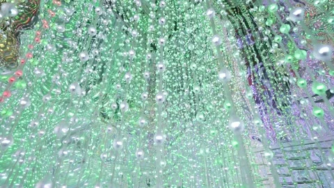 Hanging Fiber Optic Lights in a Digital Art Installation Stock Footage 312749607