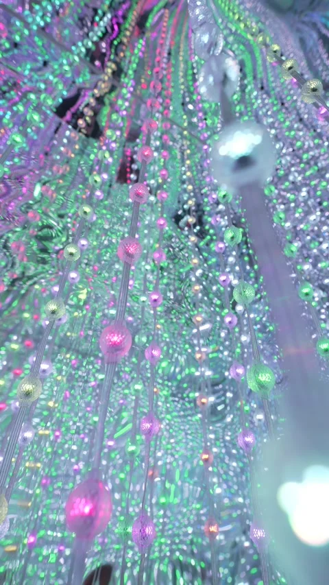 Hanging Fiber Optic Lights in a Digital Art Installation Stock Footage 312751082