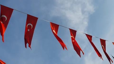 Hanging Flag of Turkey waving infront of Taksim Mosque in Istanbul Stock Footage 240843015