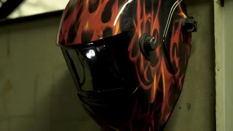 Hanging Flamed Welding Mask Stock Footage 151427170