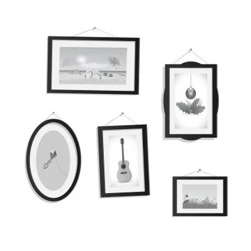 Hanging Frames with Pictures Stock Illustration