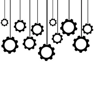 Hanging gears isolated on white background. Vector illustration Illustrazione stock