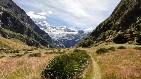 Hanging Glacier and Icefall on Mount Earnslaw, Southern Alps, New Zealand  .. Stock Footage 295012990