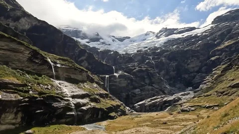 Hanging Glacier and Icefall on Mount Earnslaw, Southern Alps, New Zealand  .. Stock Footage 295013054