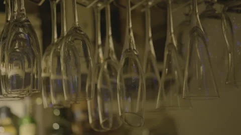 Hanging Glasses and Bottles at Bar Counter in Beijing Indoor Food and Drink Stock Footage 345751706