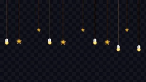 Hanging glowing star and light bulb decorations Stock Illustration