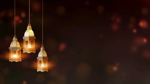 Hanging Gold Ramadan Lanterns with Soft Glowing Light Stock Footage 334137330