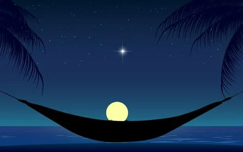 Hanging hammock on the beach at night Stock Illustration
