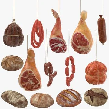 3D Model: Hanging Hams and Sausages and Bread Loafs Collection #96421547