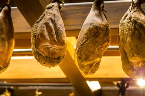 Hanging hams Stock Photos