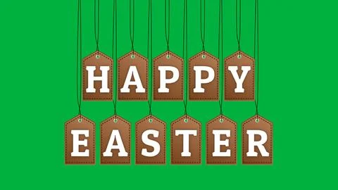 Hanging happy easter tags on green screen Stock Illustration