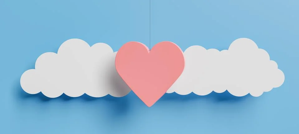 Hanging heart with flat clouds behind 스톡 일러스트