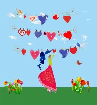 Hanging hearts Stock Illustration