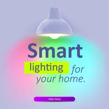 Hanging lamp with smart led bulb on multicolor background. Smart lighting 스톡 일러스트