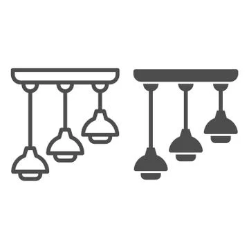 Hanging lamps line and solid icon, interior design concept, ceiling lamp sign on Illustrazione stock