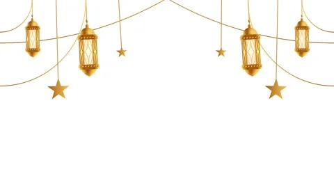 Hanging lantern and stars for islamic video with looping ornament white backgrou Stock Footage 238564018