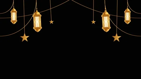 Hanging lantern and stars for islamic video with looping ornament black backgrou Stock Footage 238564444