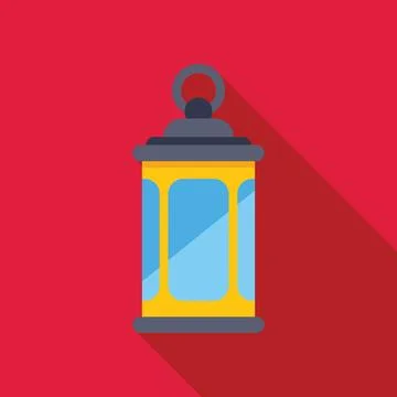 Hanging lantern casting light with long shadow on red background Stock Illustration