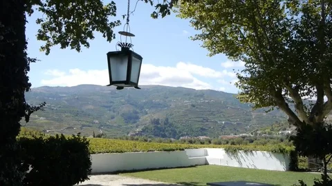 Hanging lantern with a mountain landscape. Stockbeeldmateriaal 80248748