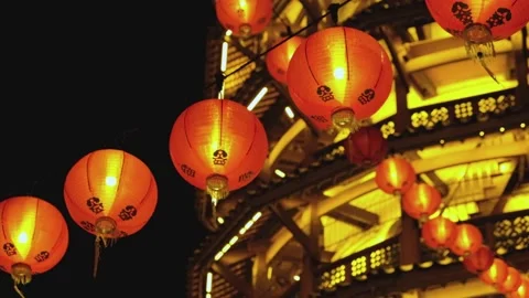 Hanging lanterns at night Stock-Footage 148001921