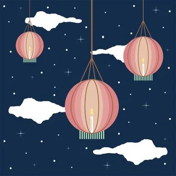 Hanging lanterns in the sky Stock Illustration