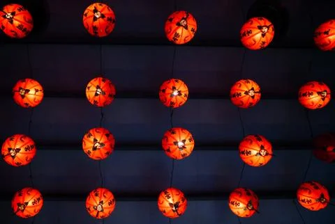 Hanging Lanterns at Temple Stock Photos