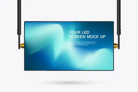 The Hanging LED Screen Mockup with gradient blue screen. A hanging technolo.. Stock Illustration