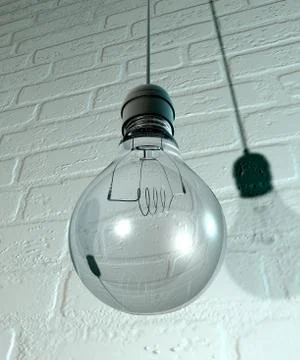 Hanging light bulb and fitting on a wall Stock Illustration