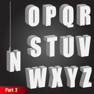 Hanging light bulb letters. 3d isometric alphabet. Pendant white bold abc Stock Illustration