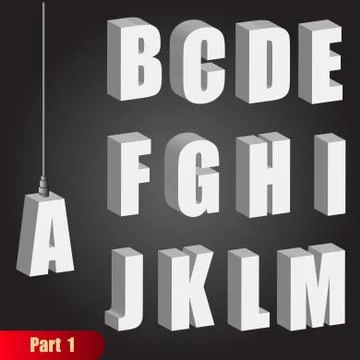 Hanging light bulb letters. 3d isometric alphabet. Pendant white bold abc Stock Illustration