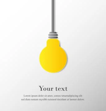Hanging light bulb with space on grey background, paper cut design. Stock Illustration