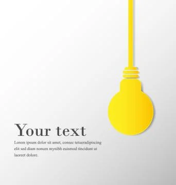 Hanging light bulb with space on grey background, paper cut design. Stock Illustration