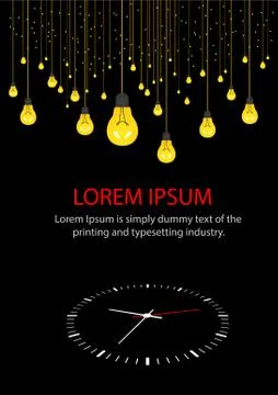 Hanging light bulbs above a clock Stock Illustration