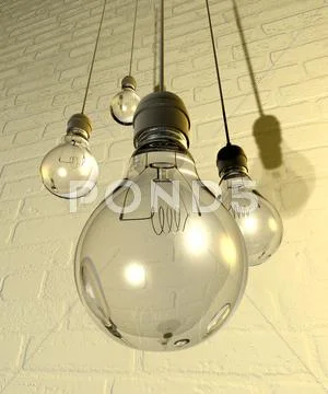 Hanging light bulbs and fittings on a wall Stock Illustration