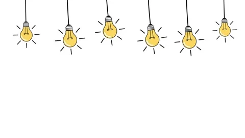 Hanging Light Bulbs Animation on White Background, Creative Idea Hanging Bulb Stock Footage 314103304