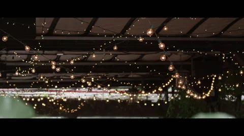 Hanging lightbulb decorations in restaurant Vidéo 57097441