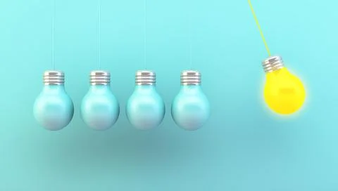 Hanging lightbulbs with one different Stock Illustration